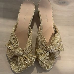 Loeffler Randall Emilia Gold Pleated Bow Heel 10.5